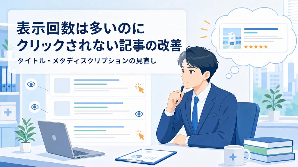 医師が注意点を確認しながら記事内容を改善しているイラスト
