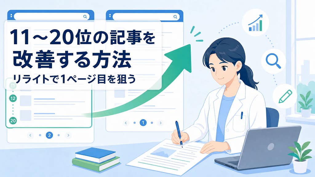 検索順位11位から20位の記事をリライトして上位化を目指すイラスト